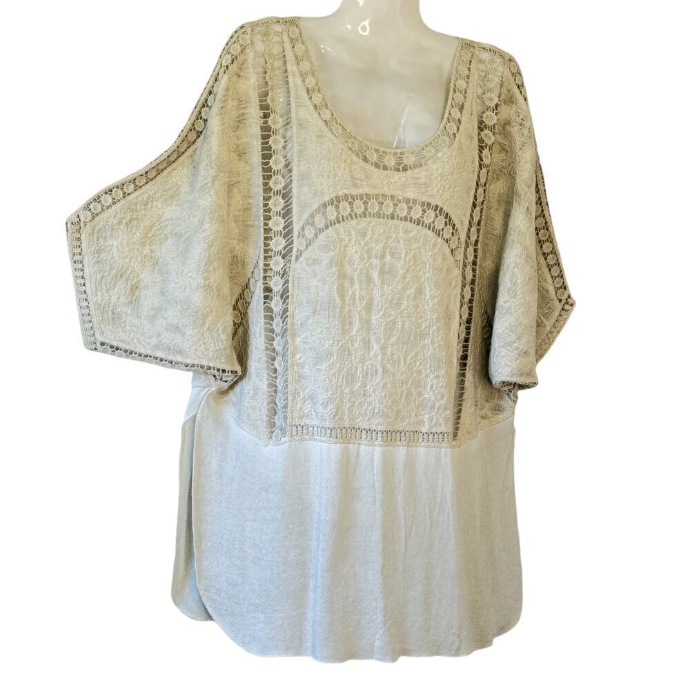 XCVI Ivory Tunic Vintage Rare Crochet Lace and Embroidery Dolman Sleeve Size S-M